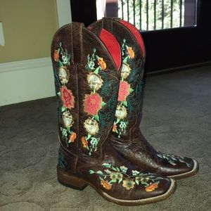Macie Bean Floral Square Toe cowgirl boot